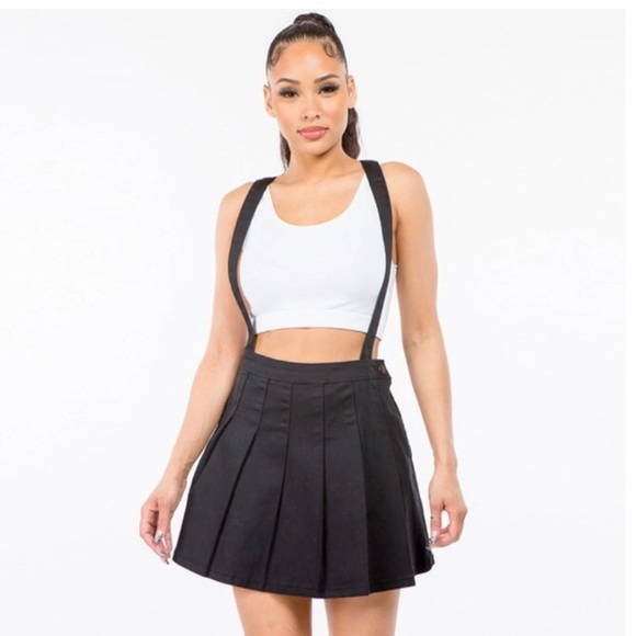 Dresses & Skirts - Rochelle Pleated Suspender Mini Skirt Black